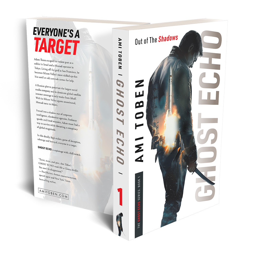 Book cover artwork for 'Ghost Echo', the new thriller novel by author Ami Toben, now available on Amazon. To learn more, visit Amitoben.com